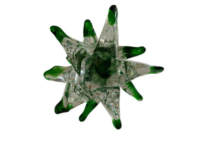 Vintage Italian Murano 8" Hand Blown Glass Clear Body Christmas Tree Green Tipped Boughs Made in Italy 1970s-1980s
