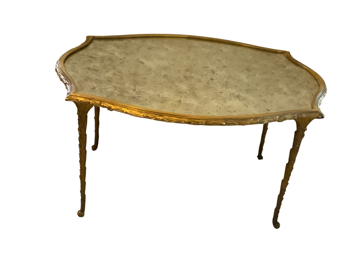 Vintage MCM Maison Bagues French Bronze Gilded Coffee Table Made in France in 1950s-1970s