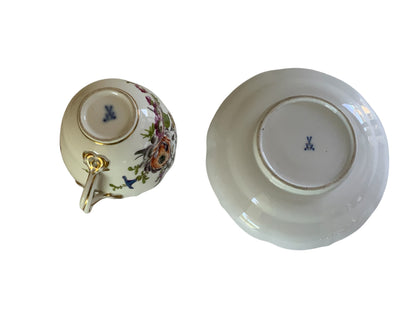 Antique Meissen Deutsche Blumen Porcelain Tea Cup & Saucer Made in Germany 1860-1924