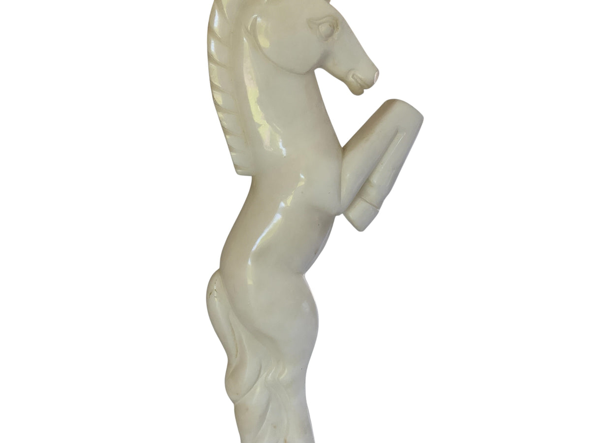 Vintage MCM Italian Alabaster Horse Table Lamp Base Hand Carved Rearing Knight Model 477 Original Sticker