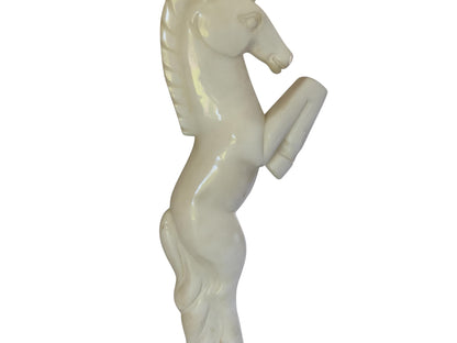 Vintage MCM Italian Alabaster Horse Table Lamp Base Hand Carved Rearing Knight Model 477 Original Sticker