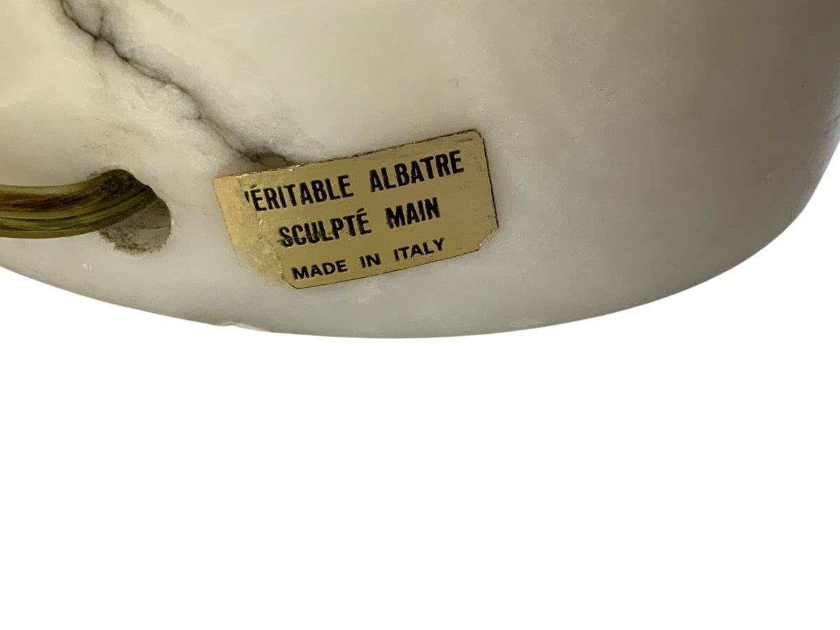 Vintage MCM Italian Alabaster Horse Table Lamp Base Hand Carved Rearing Knight Model 477 Original Sticker