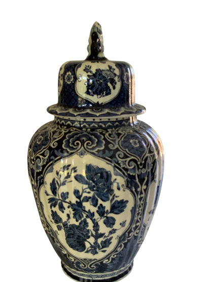 Vintage Boch 18" Royal Sphinx Delft Blue Foo Dog Finial Lidded Ginger Jar Made in Holland 1969-1979