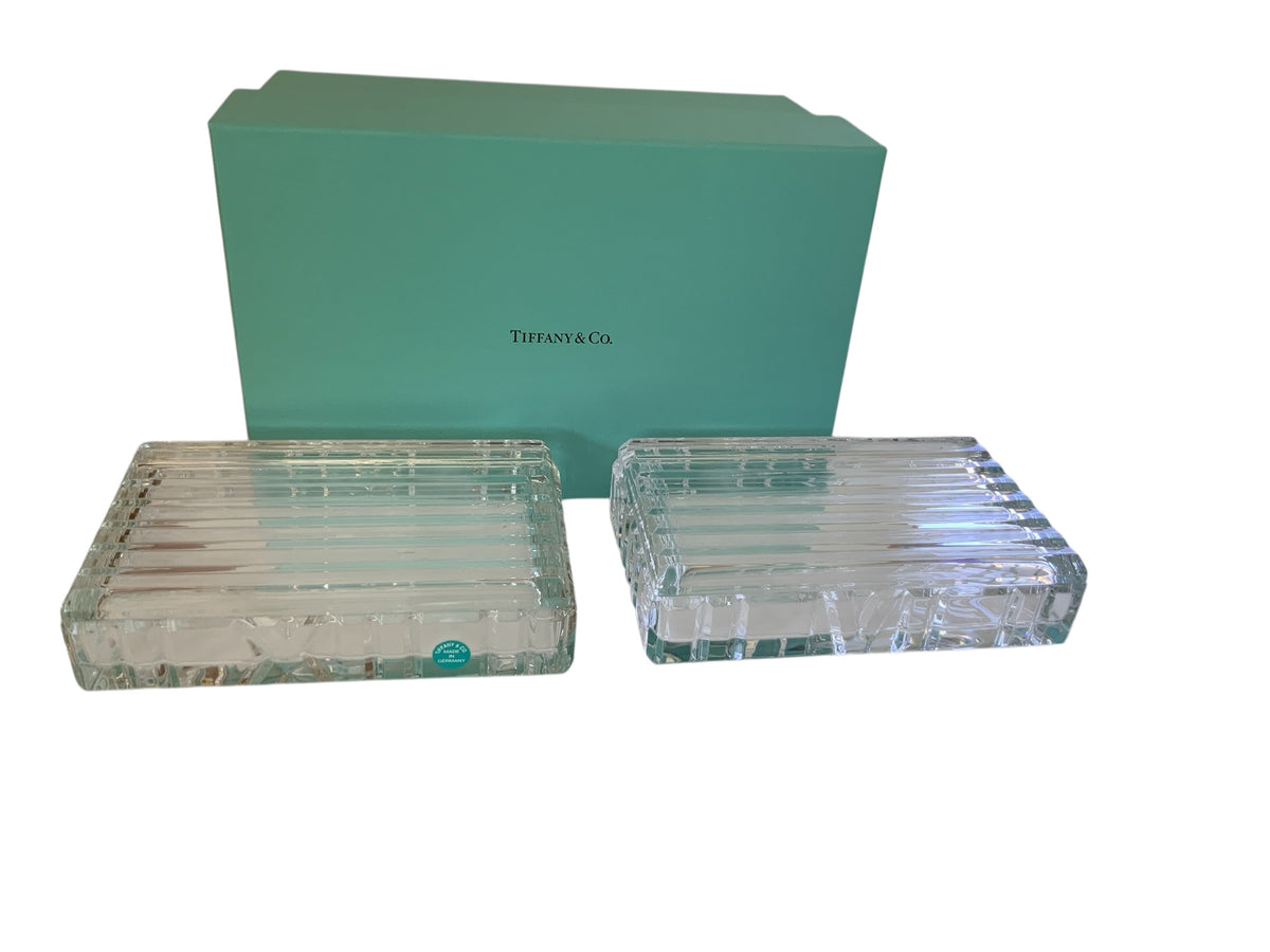 Pair Tiffany & Co. Crystal "Atlas" Trinket Box's in Original Tiffany Box 1990s