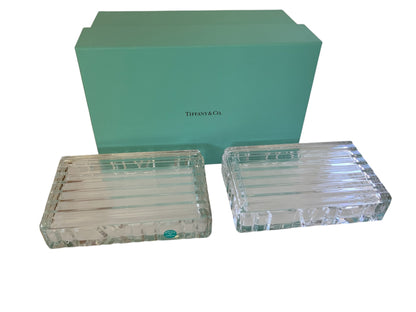 Pair Tiffany & Co. Crystal "Atlas" Trinket Box's in Original Tiffany Box 1990s