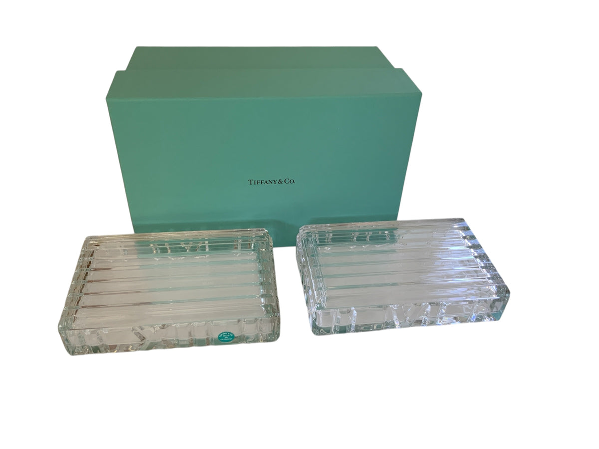 Pair Tiffany & Co. Crystal "Atlas" Trinket Box's in Original Tiffany Box 1990s