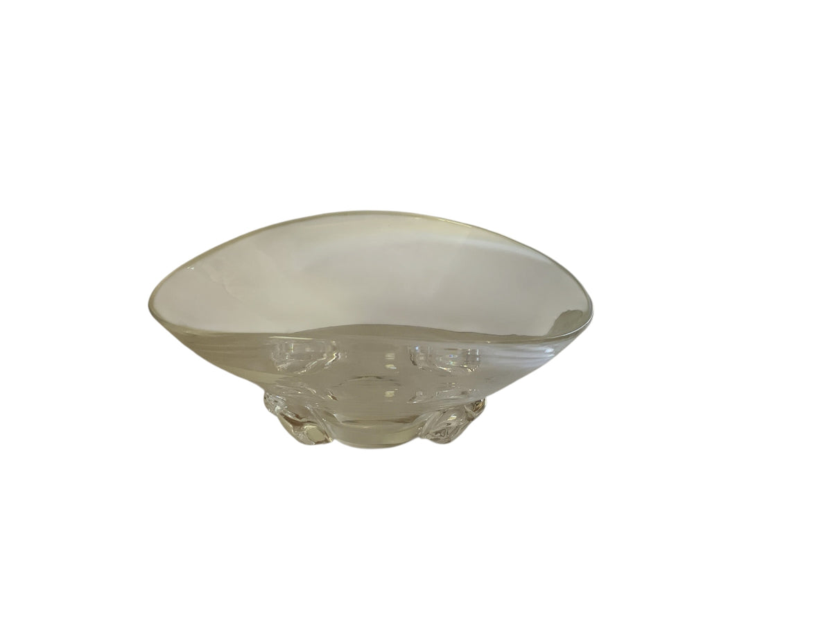 Vintage MCM Steuben Donald Pollard Crystal Glass Basket Bowl 11.5" #8079 USA 1950s-1960s Signed