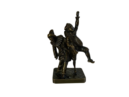 Antique French Commedia dell'arte Bronze Figurines on Harlequin Base c1900