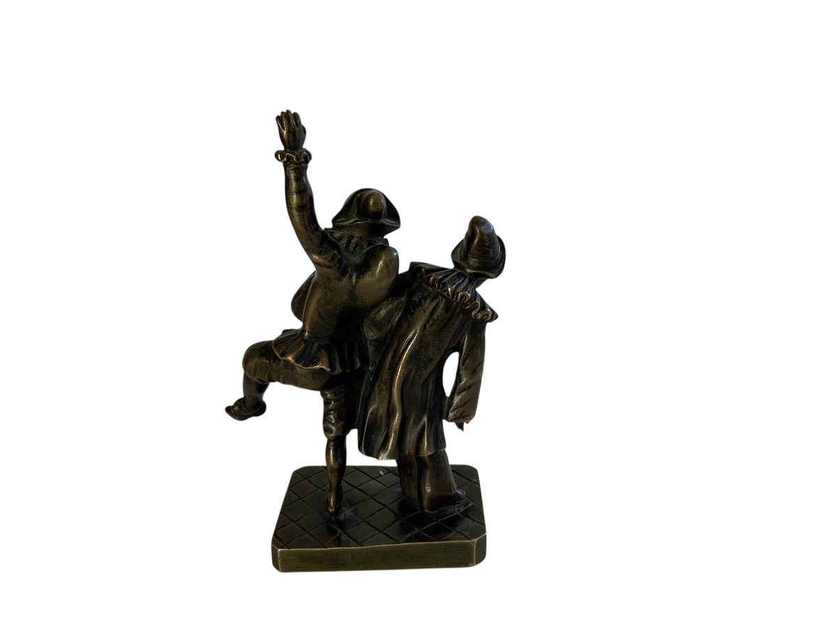 Antique French Commedia dell'arte Bronze Figurines on Harlequin Base c1900