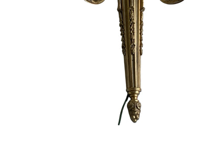 Pair of Antique Louis XVI Style Gilt Bronze 3-Light Sconces France 1920s-1930s