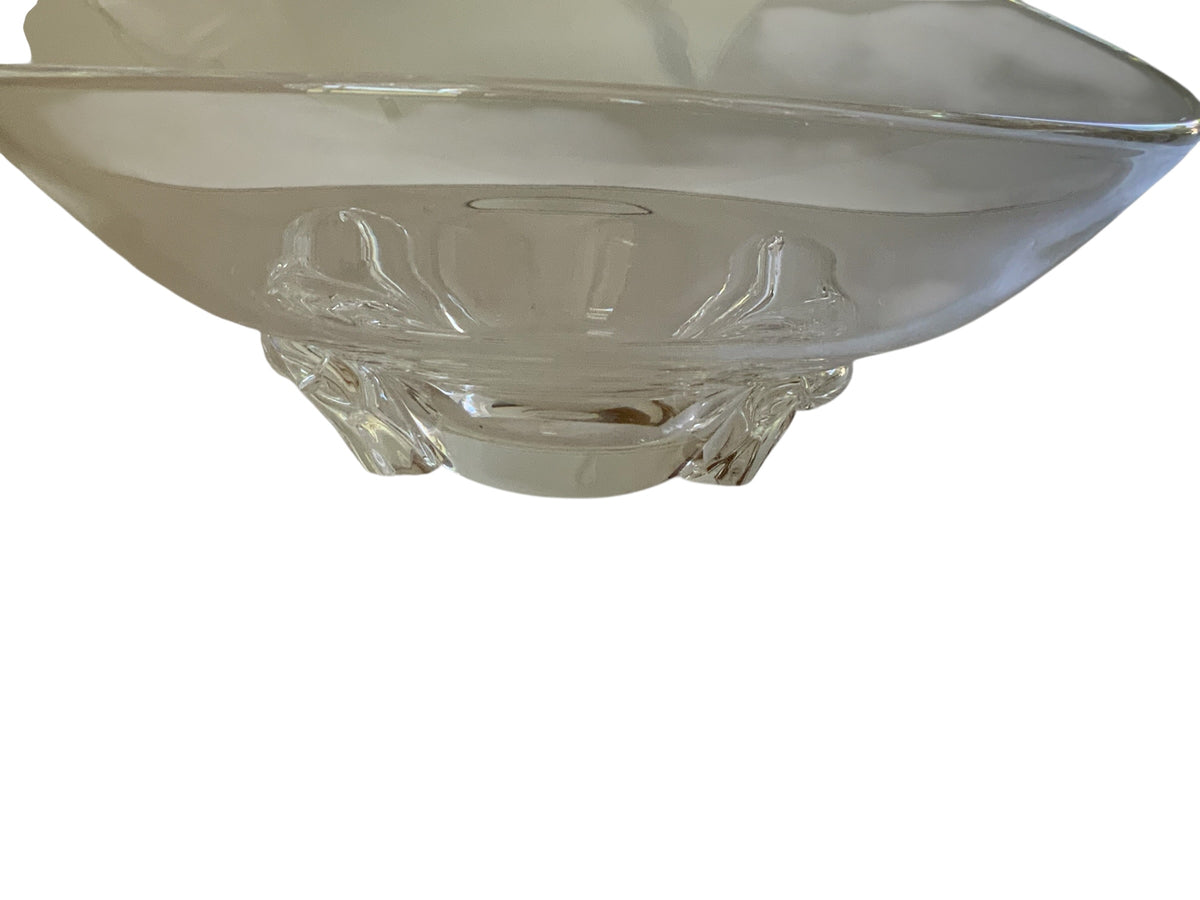 Vintage MCM Steuben Donald Pollard Crystal Glass Basket Bowl 11.25" #8079 USA 1950s-1960s Signed