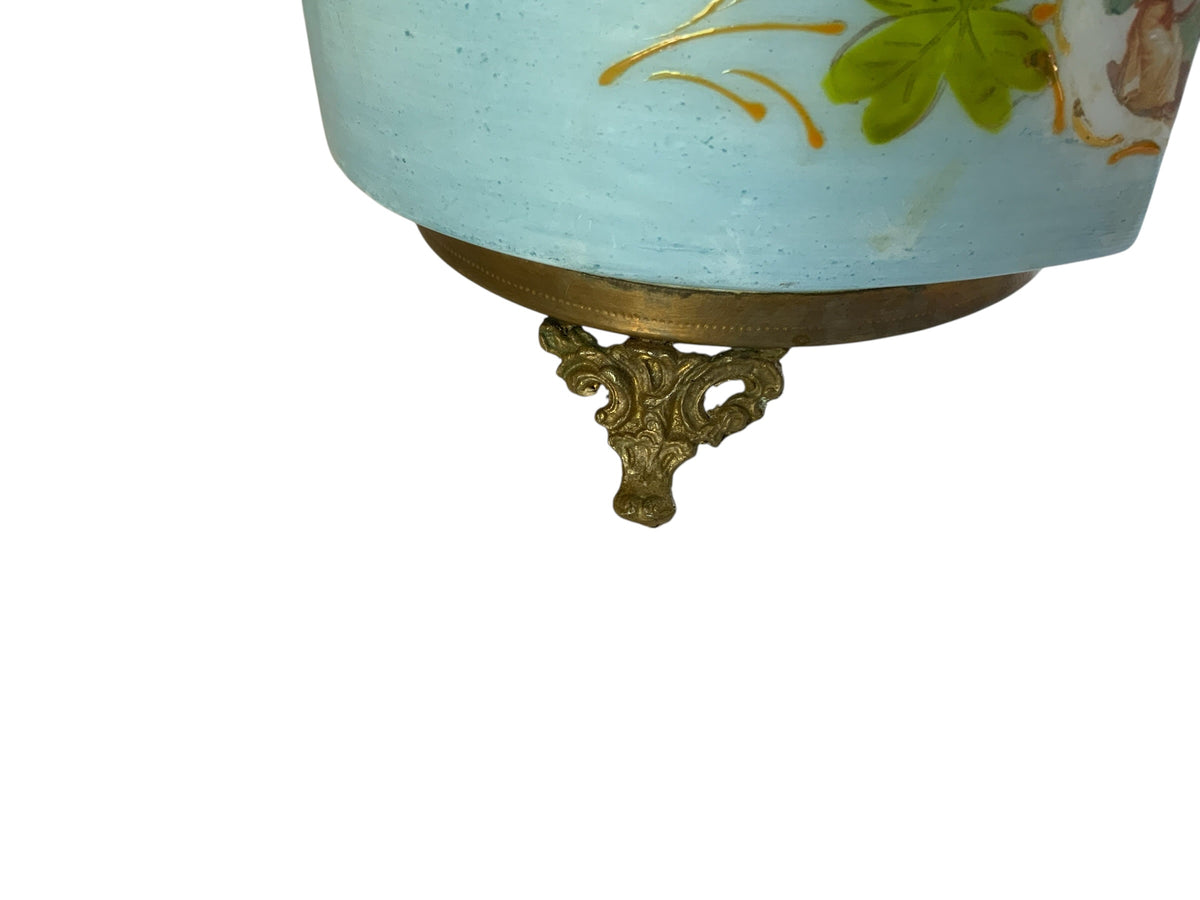 Antique French Enameled Opaline Gilt Ormalu Hand Painted Courting Scene Trinket Box c1900