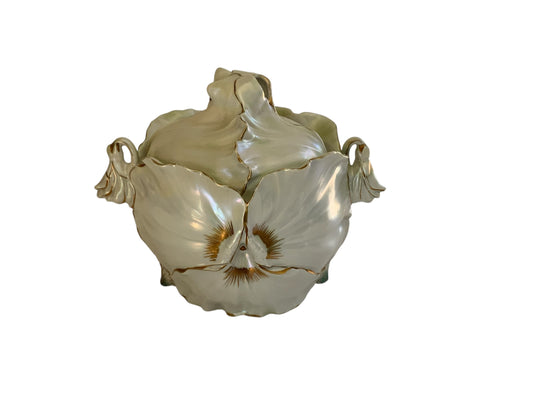 Rare Antique Royal Bayreuth White Poppy Porcelain Humidor Jar Figural Deponiert Germany Early 1900s