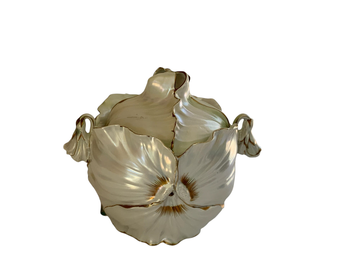 Rare Antique Royal Bayreuth White Poppy Porcelain Humidor Jar Figural Deponiert Germany Early 1900s