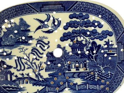 Antique 19th C Staffordshire Blue Willow Meat Drainer Platter Insert England c.1840