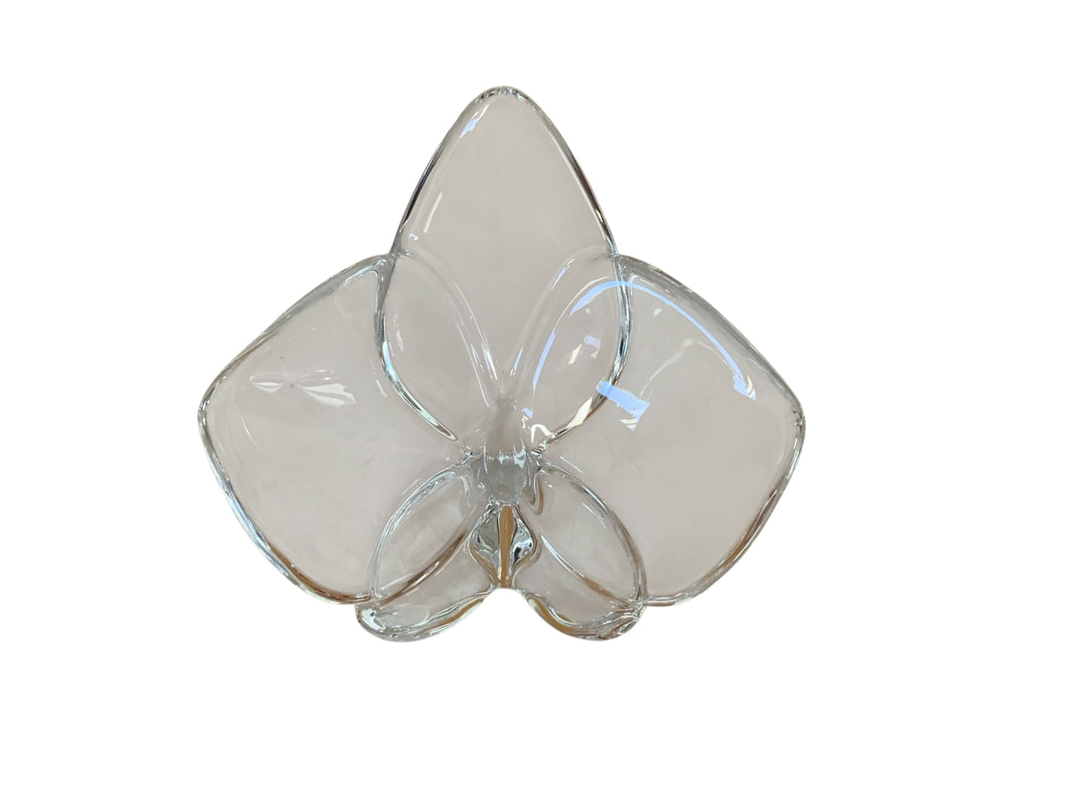 Authentic Baccarat France Crystal Orchid Flower Figurine / Paperweight with Original Box SIGNED and STAMPED