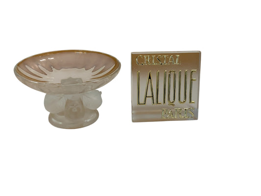 Vintage Lalique Nogent Crystal Frosted Dove Footed Compote Coupe Bowl 11051 Made in France 1960s-1970s