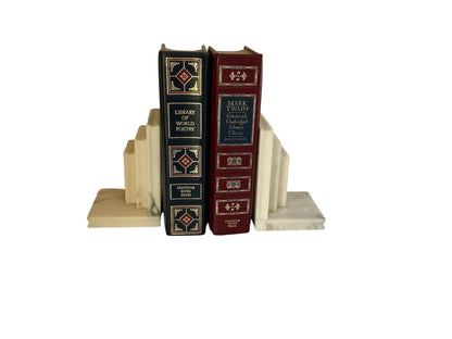 Vintage Italian Marble 5.75" Tiered Stacked Column Bookends Heavy Made in Italy 1970s