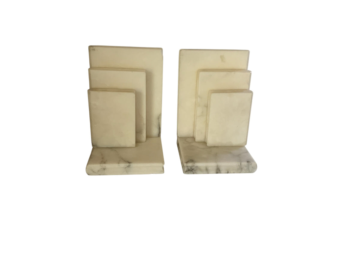 Vintage Italian Marble 5.75" Tiered Stacked Column Bookends Heavy Made in Italy 1970s