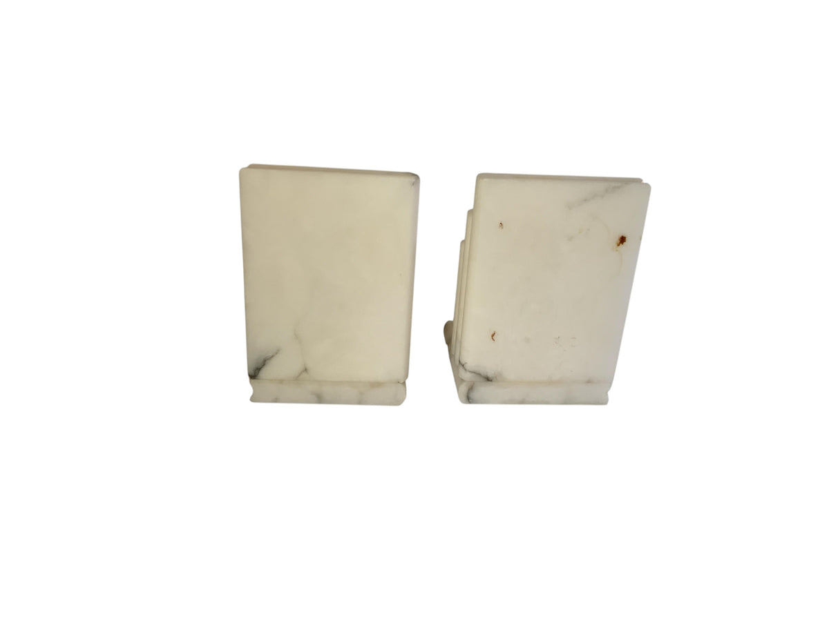 Vintage Italian Marble 5.75" Tiered Stacked Column Bookends Heavy Made in Italy 1970s