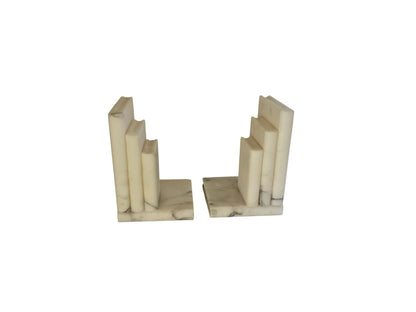 Vintage Italian Marble 5.75" Tiered Stacked Column Bookends Heavy Made in Italy 1970s