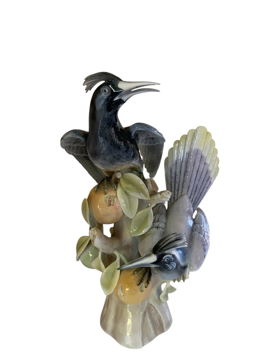 Vintage Rare Vista Alegre Large 17" Porcelain Sculpture "Pica-Laranjas" Orange Peckers Figurine Portugal 1968-1971