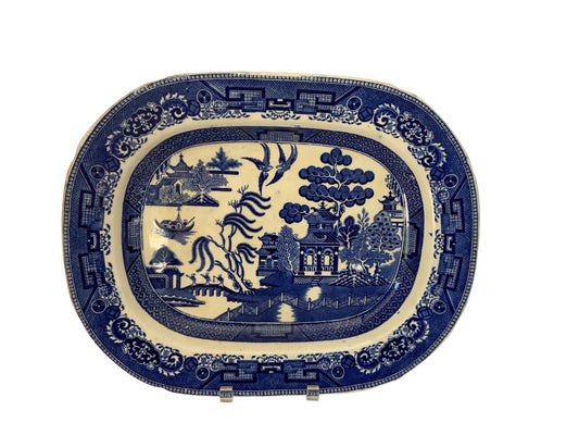 Antique Ridgways Blue Willow Platter 15.75" Dual Marked Stoke-on-Trent C. 1885