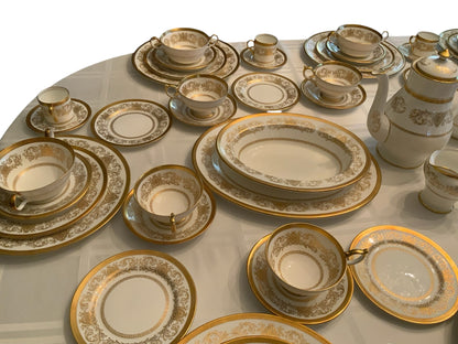 Aynsley Imperial Gold Fine Bone China Estate Collection 130 pc for 12 Teapot Coffee Pot Platters Staffordshire, England 1970s-1980s