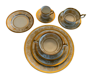 Aynsley Imperial Gold Fine Bone China Estate Collection 130 pc for 12 Teapot Coffee Pot Platters Staffordshire, England 1970s-1980s