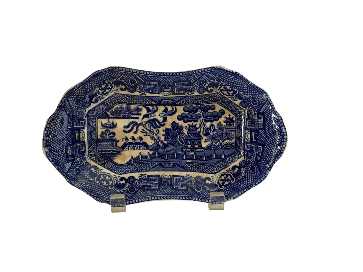 Antique Allertons Blue Willow Transferware Relish Dish Tray 8.5" Made in Staffordshire England c. 1920s