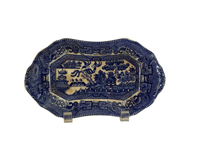 Antique Allertons Blue Willow Transferware Relish Dish Tray 8.5" Made in Staffordshire England c. 1920s