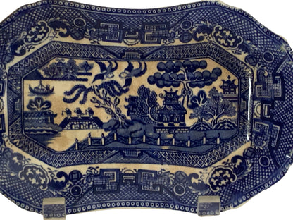 Antique Allertons Blue Willow Transferware Relish Dish Tray 8.5" Made in Staffordshire England c. 1920s