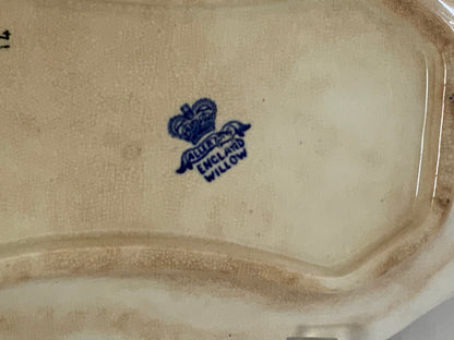 Antique Allertons Blue Willow Transferware Relish Dish Tray 8.5" Made in Staffordshire England c. 1920s