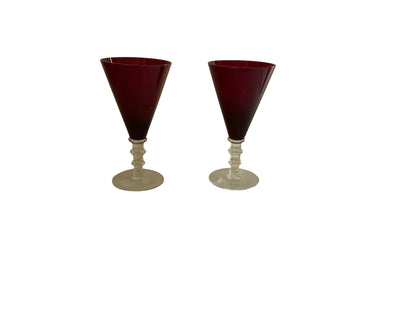 Vintage Pair William Yeoward Scarlet Crystal Water Goblet Made in Eastern Europe 1990s-2000s