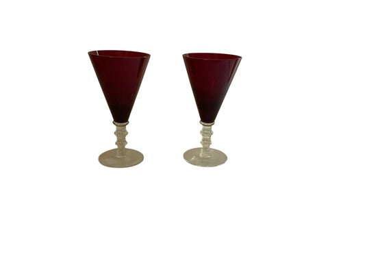 Vintage Pair William Yeoward Scarlet Crystal Water Goblet Made in Eastern Europe 1990s-2000s