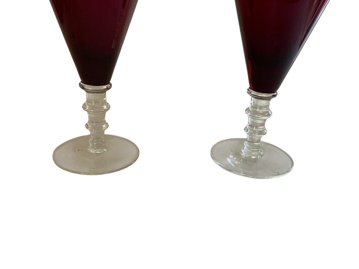 Vintage Pair William Yeoward Scarlet Crystal Water Goblet Made in Eastern Europe 1990s-2000s