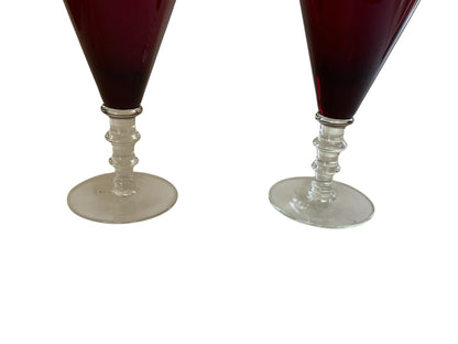 Vintage Pair William Yeoward Scarlet Crystal Water Goblet Made in Eastern Europe 1990s-2000s