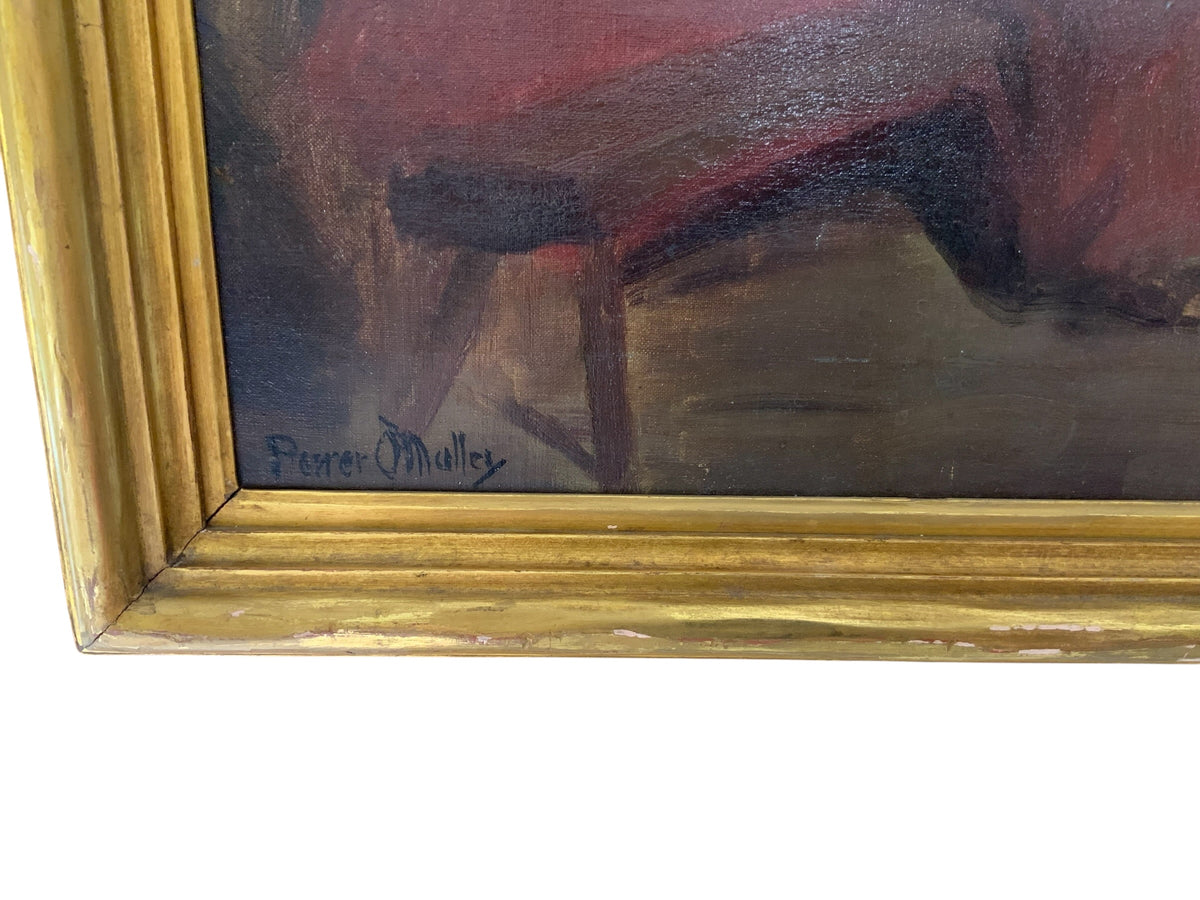 Antique Long Lost AIC Exhibited Michael Augustine Power O'Malley "A Conemara Kitchen" (Catalog No. 154) Oil on Canvas 1924 USA