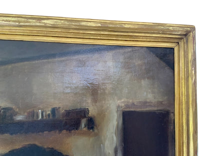 Antique Long Lost AIC Exhibited Michael Augustine Power O'Malley "A Conemara Kitchen" (Catalog No. 154) Oil on Canvas 1924 USA