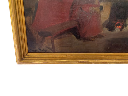 Antique Long Lost AIC Exhibited Michael Augustine Power O'Malley "A Conemara Kitchen" (Catalog No. 154) Oil on Canvas 1924 USA