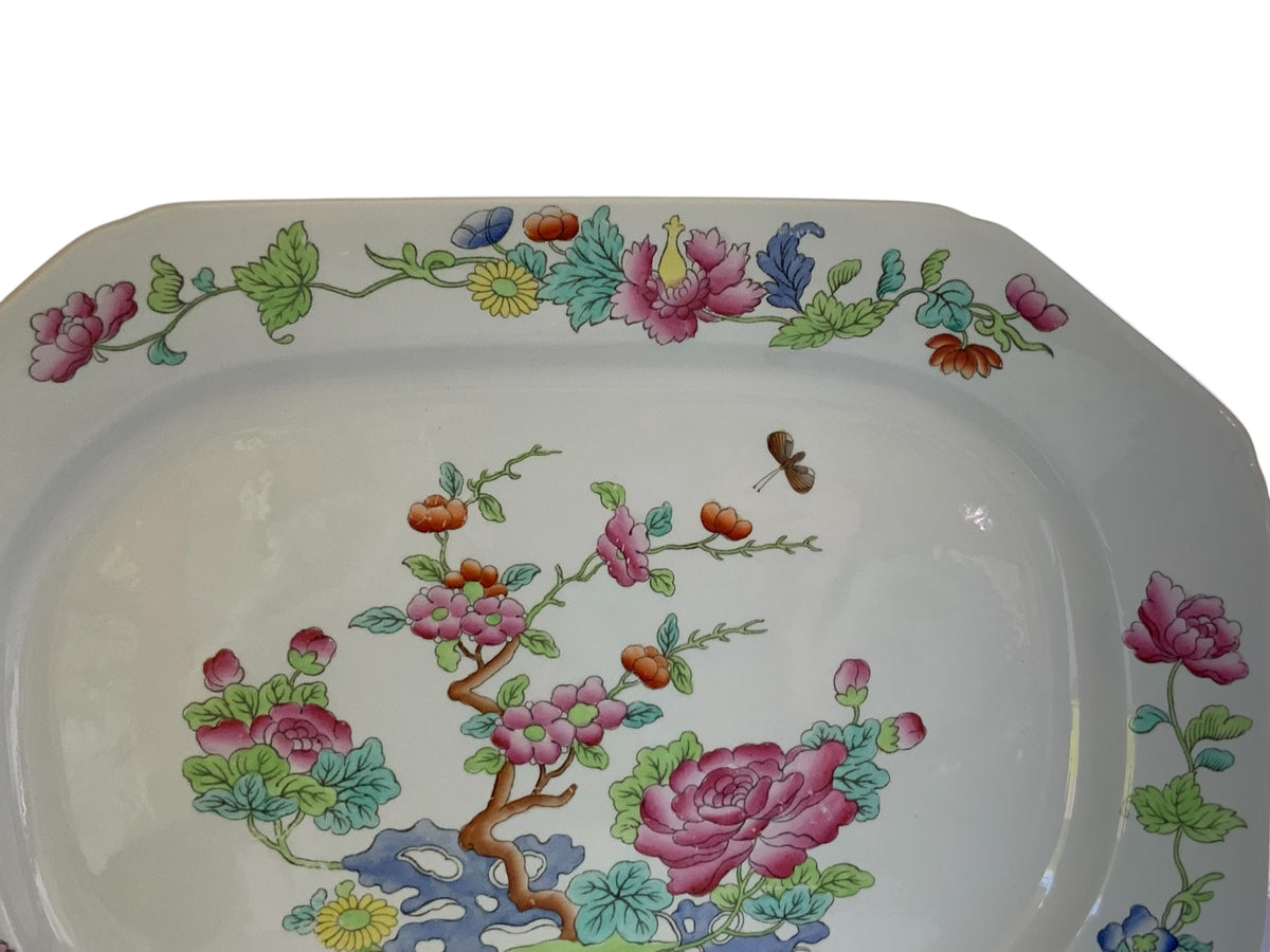 Antique Copeland Spode "Willis" Indian Tree 16.75" Hand Enameled Large Meat Serving Platter New Stone England Nov 1917