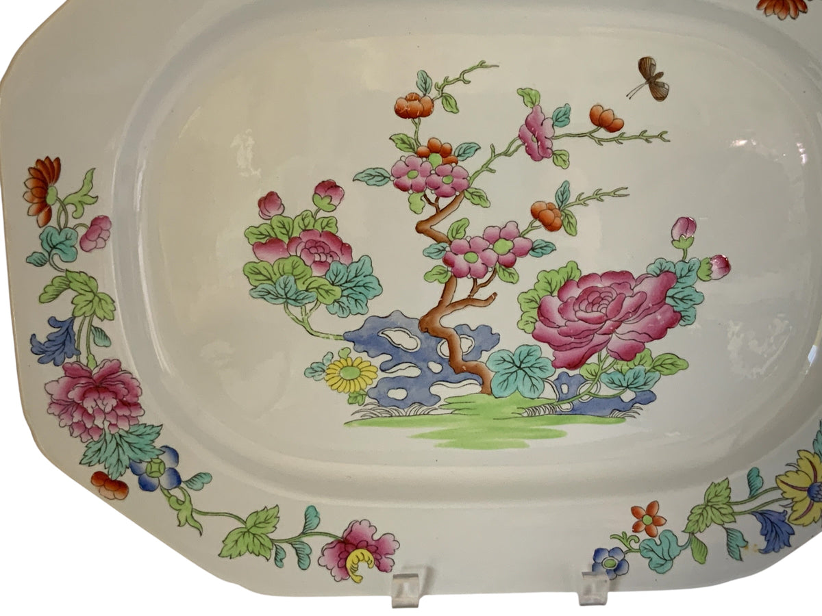 Antique Copeland Spode "Willis" Indian Tree 16.75" Hand Enameled Large Meat Serving Platter New Stone England Nov 1917