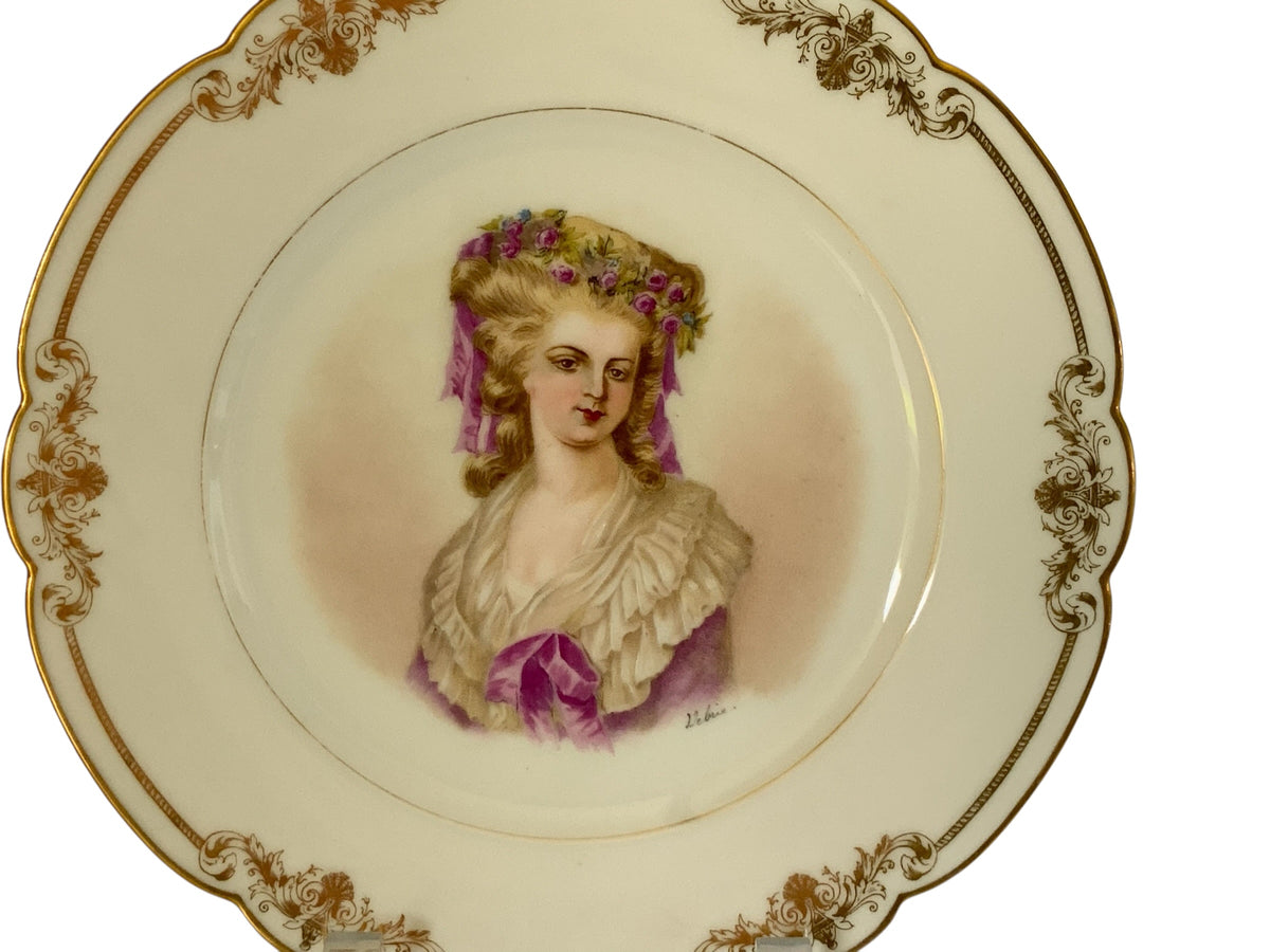 19thC Sèvres Marked Portrait Plate Madame de Lamballe Signed Debrie Made in France c.1890-1910