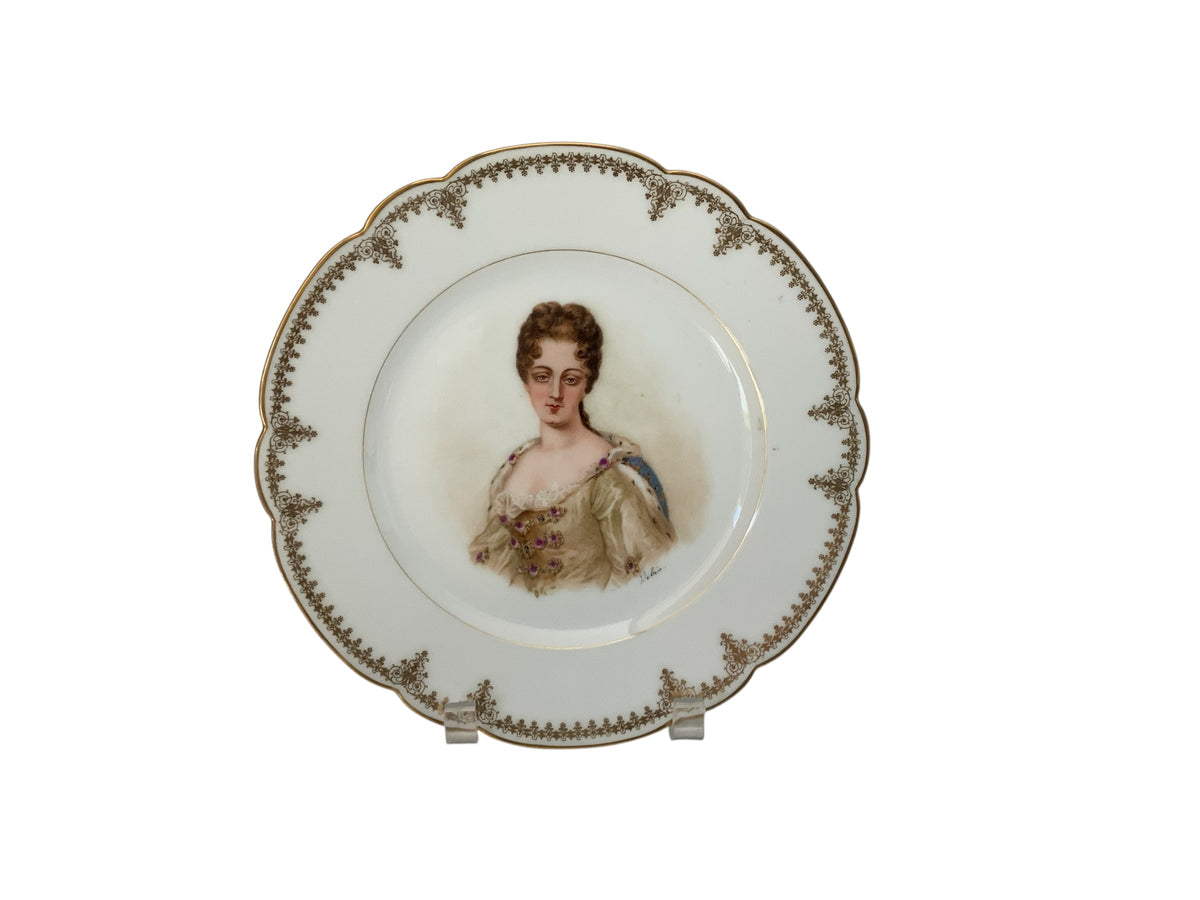 19thC Sèvres Marked Portrait Plate Duchess de Bourgogne Signed Debrie Made in France c.1890-1910