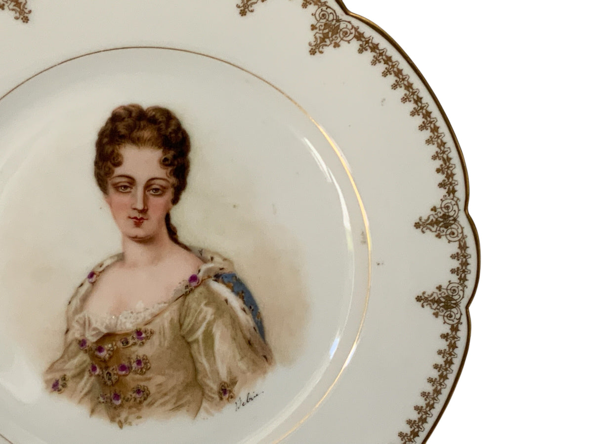 19thC Sèvres Marked Portrait Plate Duchess de Bourgogne Signed Debrie Made in France c.1890-1910
