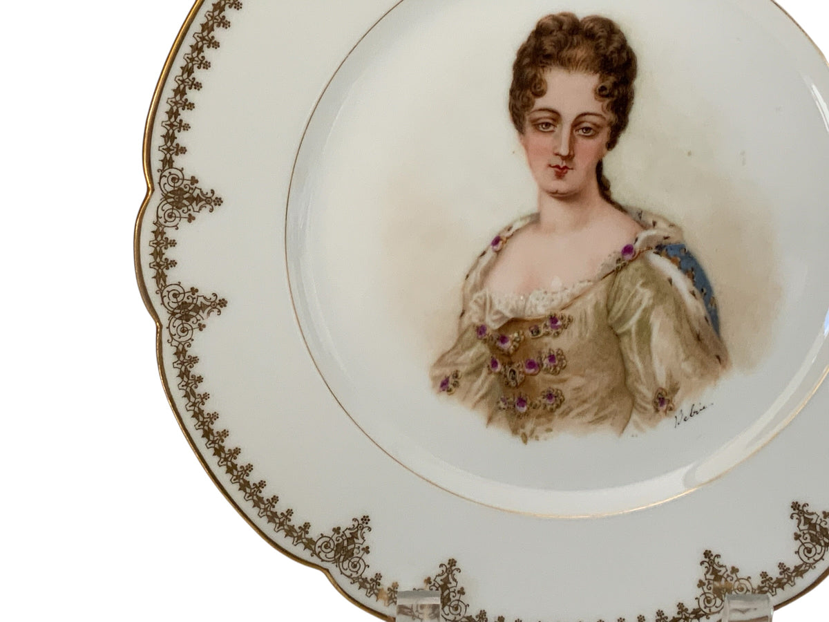 19thC Sèvres Marked Portrait Plate Duchess de Bourgogne Signed Debrie Made in France c.1890-1910