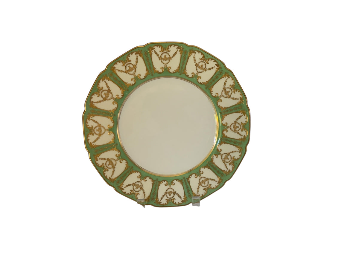Antique Royal Doulton Robert Allen Dinner Plates Mint Green Gold Gilt 10” Set of 12 (Dated 1916/1925)