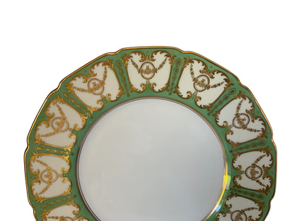 Antique Royal Doulton Robert Allen Dinner Plates Mint Green Gold Gilt 10” Set of 12 (Dated 1916/1925)
