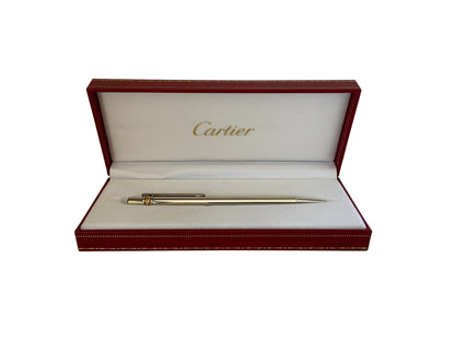 Vintage Must de Cartier Trinity Smooth Silver Plated Ballpoint Pen - Boxed w/ Serial D 14856 Made in France 1980s