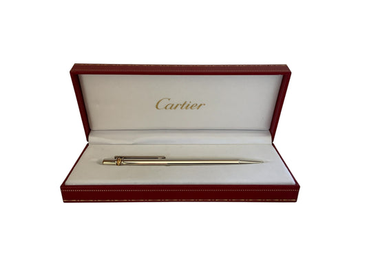 Vintage Must de Cartier Trinity Smooth Silver Plated Ballpoint Pen - Boxed w/ Serial D 14856 Made in France 1980s